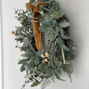 Farmhouse wreath for front door, Eucalyptus wreath, Greenery decor, French country decor, Farmhouse kitchen, Year round wreath image 2