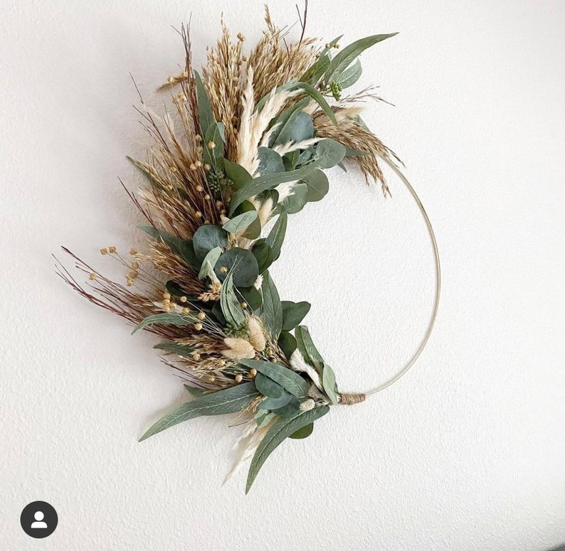 Neutral All Year Round Minimal Eucalyptus and Pampas Wreath, Grasses Wreath, Boho Neutral Coastal Wreath, Earthy Coastal Grasses image 4