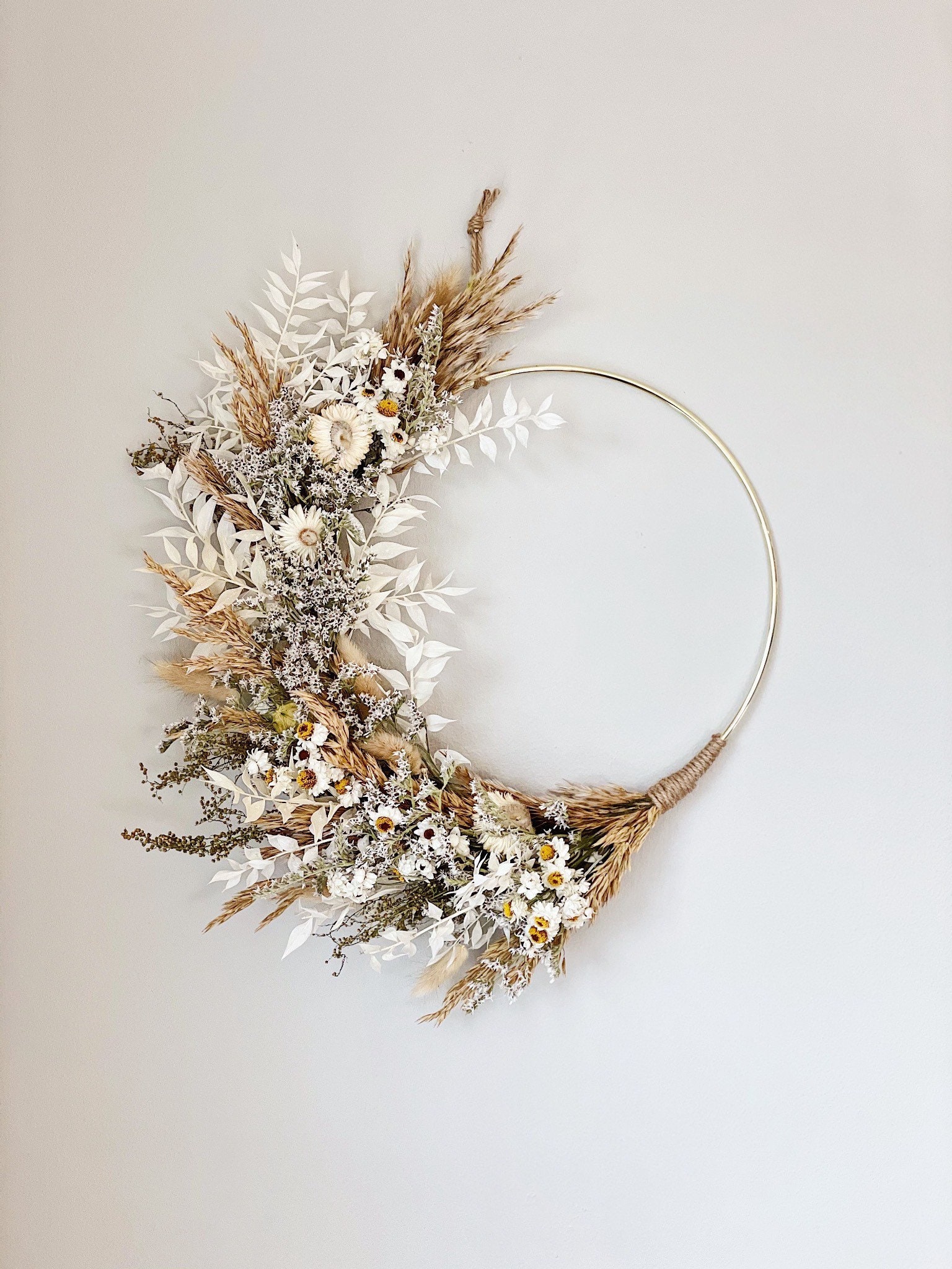 Couronne de Fleurs Séchées Boho Neutre Toute L'année, Couronne Feuillage Séchée, Naturelle, Arrangem