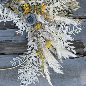 Dried Spring Yellow Blue minimalist Boho dried flower wreath, Dried Foliage Wreath, Neutral everlasting wreath, Dried flower arrangement image 5