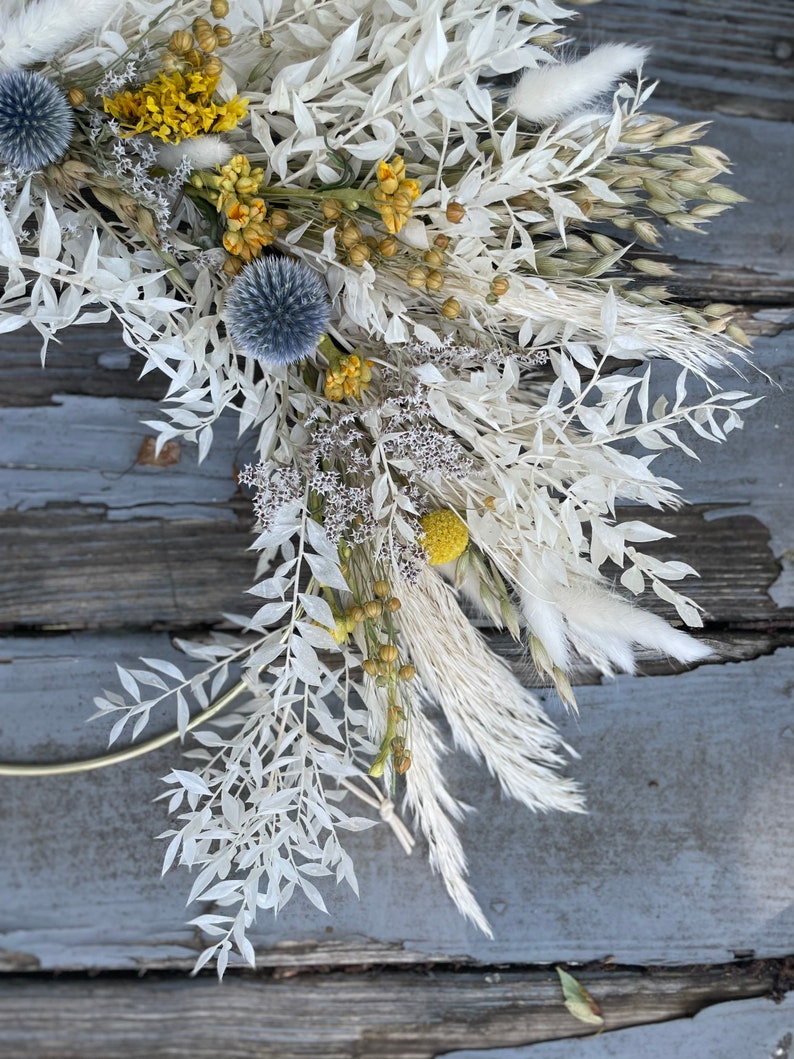 Dried Spring Yellow Blue minimalist Boho dried flower wreath, Dried Foliage Wreath, Neutral everlasting wreath, Dried flower arrangement image 5