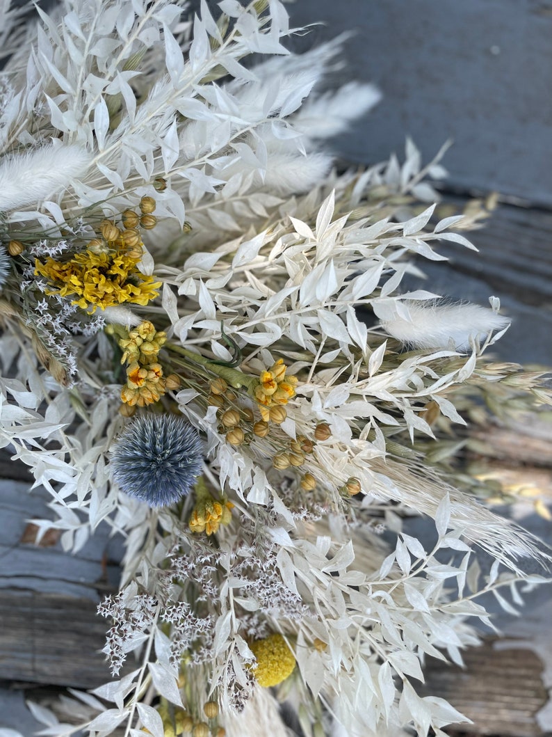 Dried Spring Yellow Blue minimalist Boho dried flower wreath, Dried Foliage Wreath, Neutral everlasting wreath, Dried flower arrangement image 8