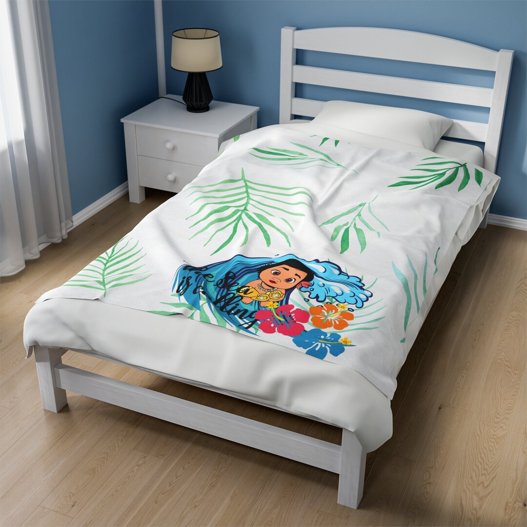 The Sea is Calling Moana Blanket, Cute Moana Velveteen Blanket, Toddler