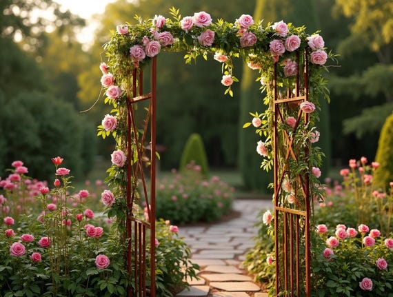 Garden Arch: Rustic Metal Trellis for Climbing Plants (220x110cm)