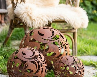 Esfera de Corten oxidada, decoración rústica para exteriores (23/27/35 cm), candelabro de terraza, regalo, bola de jardín rústica