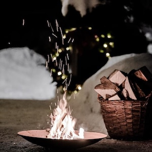 Corten fireplace, Outdoor fire pit, Contemporary design, Round Wood Burning Fire Pit, Mid Century Home Décor, Steel fire pit, Garden décor image 3