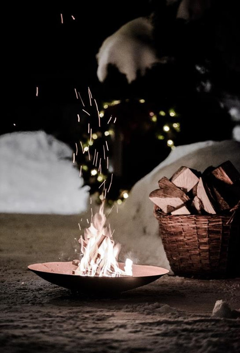 Corten fireplace, Outdoor fire pit, Contemporary design, Round Wood Burning Fire Pit, Mid Century Home Décor, Steel fire pit, Garden décor image 3