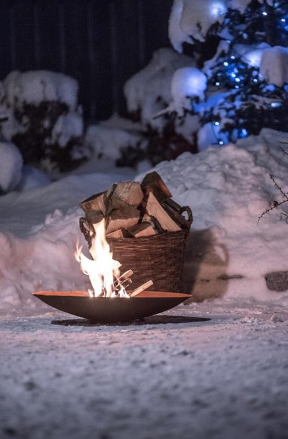 Corten fireplace, Outdoor fire pit, Contemporary design, Round Wood Burning Fire Pit, Mid Century Home Décor, Steel fire pit, Garden décor