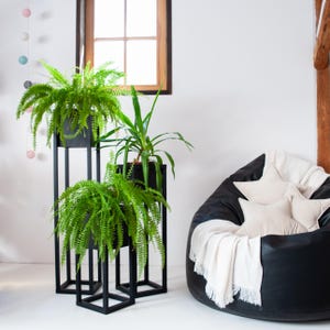 Support de Plante en Métal – Porte-Pot Noir Thermolaqué, Bac à Plante Étanche en Acier, 50/70/100cm Intérieur Extérieur