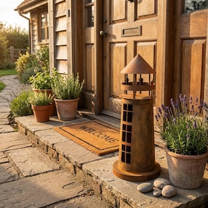 Fiamma Decorativa Arrugginita In Metallo 30 Cm - Candela Scultura Per Giardino E Arredamento - Colore Marrone Ruggine, Stile Industriale - copertina