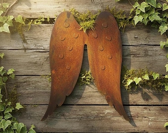 Corten Steel Angel Wings Wall Art - Rustic Indoor Outdoor Accent