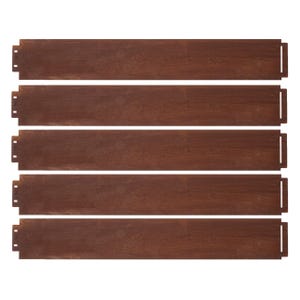 a set of five identical wooden planks arranged in a row.