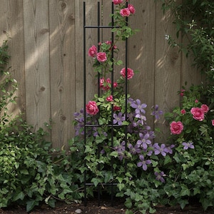 Hoog stalen tuinlatwerk - 150 cm verticale plantensteun, volledig gelast, zwarte of roestkleurige afwerking, klimrek (36 cm breed)