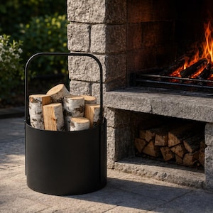 Firewood Basket: Stylish Black Metal Storage (Foldable Handle)