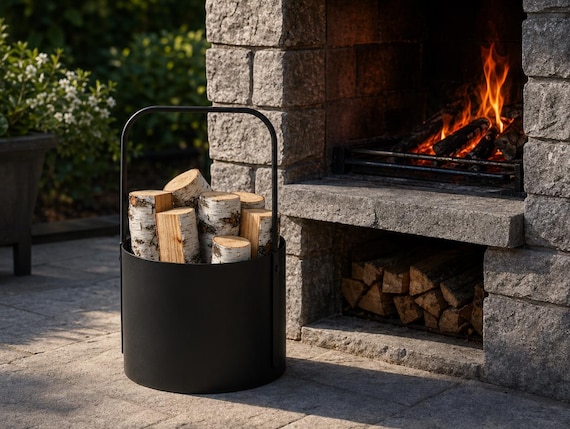 Firewood Basket: Stylish Black Metal Storage (foldable Handle) - Etsy