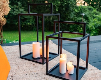 Set of 2 Modern Summer Lantern Balcony Candle Holder Cage Black Loft Industrial Style