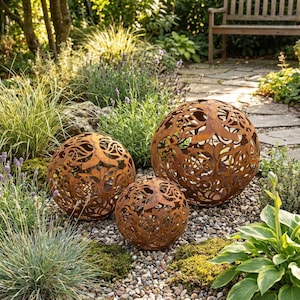 Dekokugel Edelrost, Patina Barok Bal, Handgemaakte Stalen Tuindecoratie Bal/Orb/Bol, Roest Tuindecoratie, Boerderij, Woondecoratie