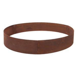 a large, circular, brown metal object, possibly a piece of furniture or a decorative item.