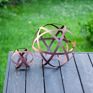 Set van 3 verroeste stalen cortenbollen, tuindecoratie, patina decoratieve bal, patina tuindecor, roest Keltische tuininrichting
