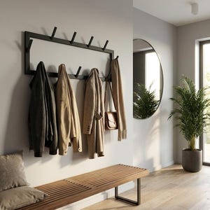 Porte-manteau mural : étagère en acier noir - Style campagnard