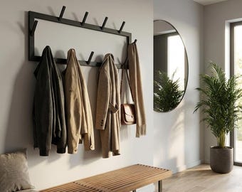Wall Mounted Coat Rack: Black Steel Shelf - Farmhouse Style