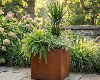 Modern Steel Planter: Black Square Metal, Indoor & Outdoor