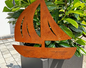 Sailboat as Garden Decoration, Rusty Metal Sail Sailing Boat, Garden Yard Art, Rusty Garden Decoration, Patina Rust Boat, Garden Stake