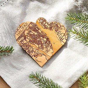 Wood burned Halifax (Nova Scotia, Canada) City Map Ornament or gift tag