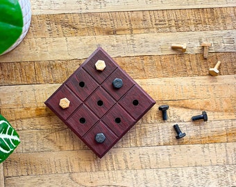 Industrial Purpleheart Wood Tic-Tac-Toe Game. Solid Wood and Metal Coffee Table Game