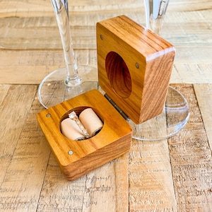 Canarywood Square Ring Box with Cream Leather inner and Decorative Metal Hinge image 1