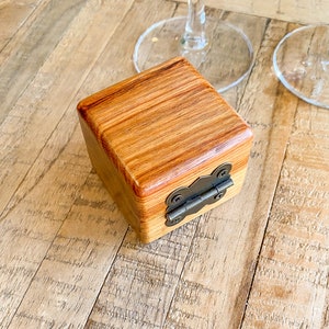 Canarywood Square Ring Box with Cream Leather inner and Decorative Metal Hinge image 3