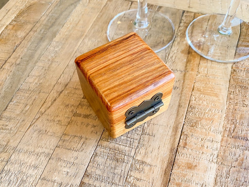 Canarywood Square Ring Box with Cream Leather inner and Decorative Metal Hinge image 3