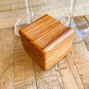Canarywood Square Ring Box with Cream Leather inner and Decorative Metal Hinge image 7