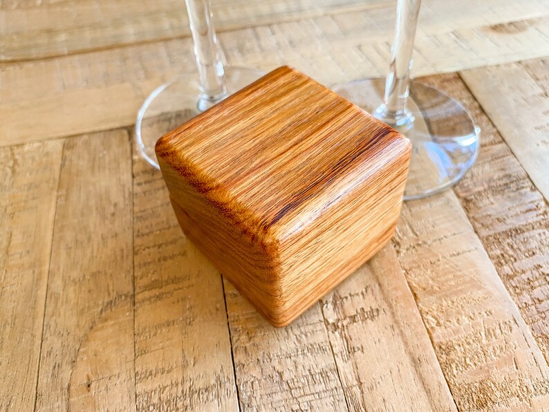 Canarywood Square Ring Box with Cream Leather inner and Decorative Metal Hinge image 7