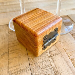 Canarywood Square Ring Box with Cream Leather inner and Decorative Metal Hinge image 6