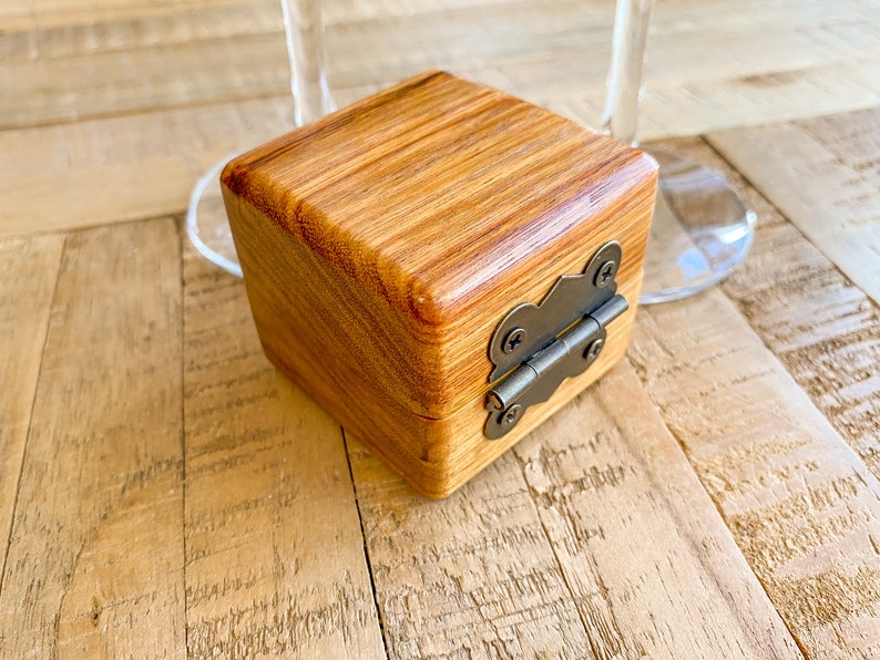 Canarywood Square Ring Box with Cream Leather inner and Decorative Metal Hinge image 6