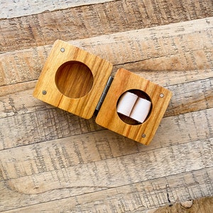 Canarywood Square Ring Box with Cream Leather inner and Decorative Metal Hinge image 4