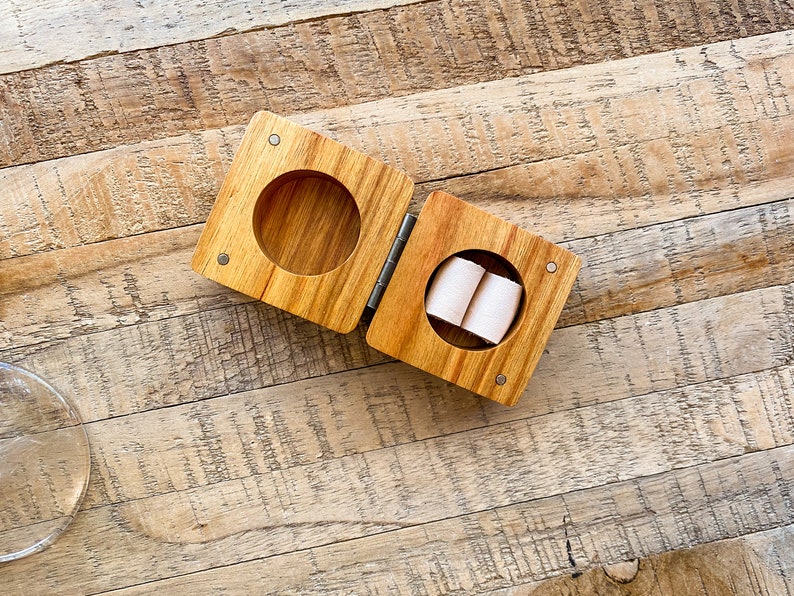 Canarywood Square Ring Box with Cream Leather inner and Decorative Metal Hinge image 4
