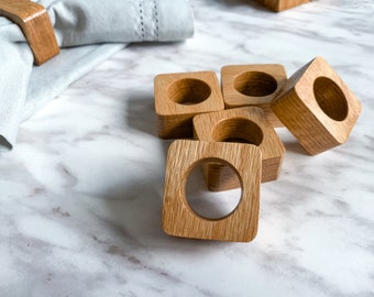 Oak Wooden Napkin Rings. Set of 6 Square Wood Napkin Rings