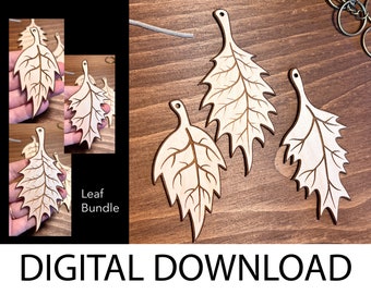 Leaf Ornament Bundle (3 Hanging Leaves) SVG/DXF Vector Digital Download File