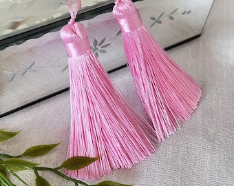 Pair of 2 Silky Pink tassels, silky rayon thread tassels