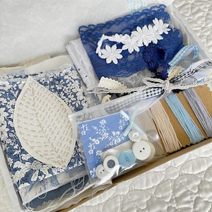 Slow Stitch Kit, Junk journal set, scrapbooking pack, fabric craft pack