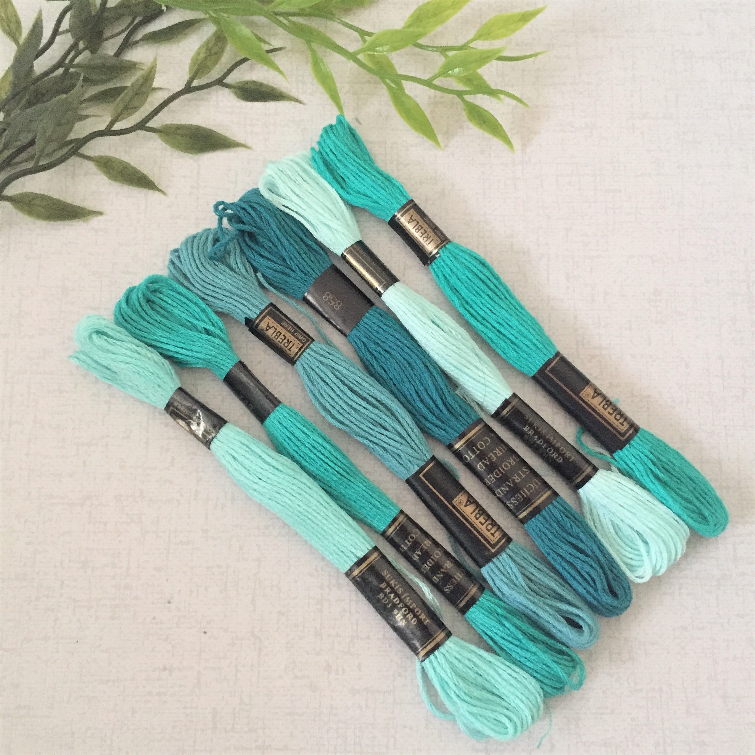 Pack of 6 Embroidery Threads in Turquoise Colours Embroidery Etsy UK