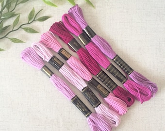 Pack of 6 embroidery threads in Plum and Purple colours, embroidery thread, cotton thread,  EMTH-06-PL