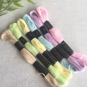 Pastel colour threads, pack of 6 pretty embroidery floss, cotton thread