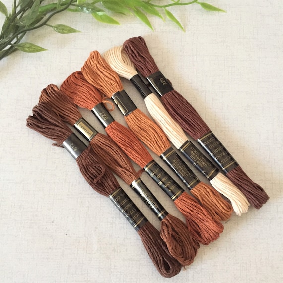 Pack of 6 embroidery/cross stitch threads in shades of browns, embroidery floss, cotton thread for cross stitch