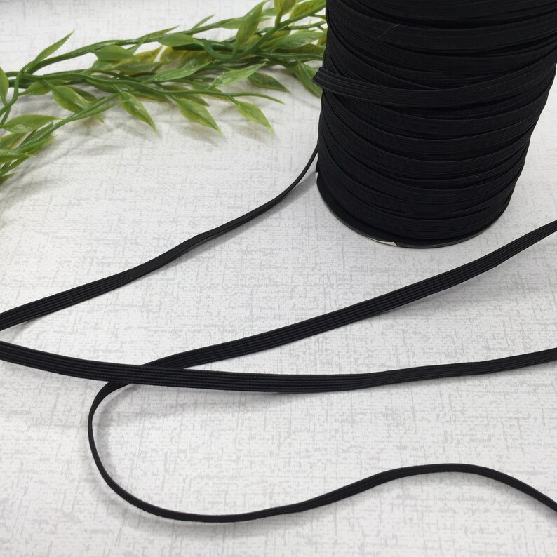 price per 3 metres Flat black elastic 6mm wide ideal for masks black flat sewing elastic ELFL-06-BK