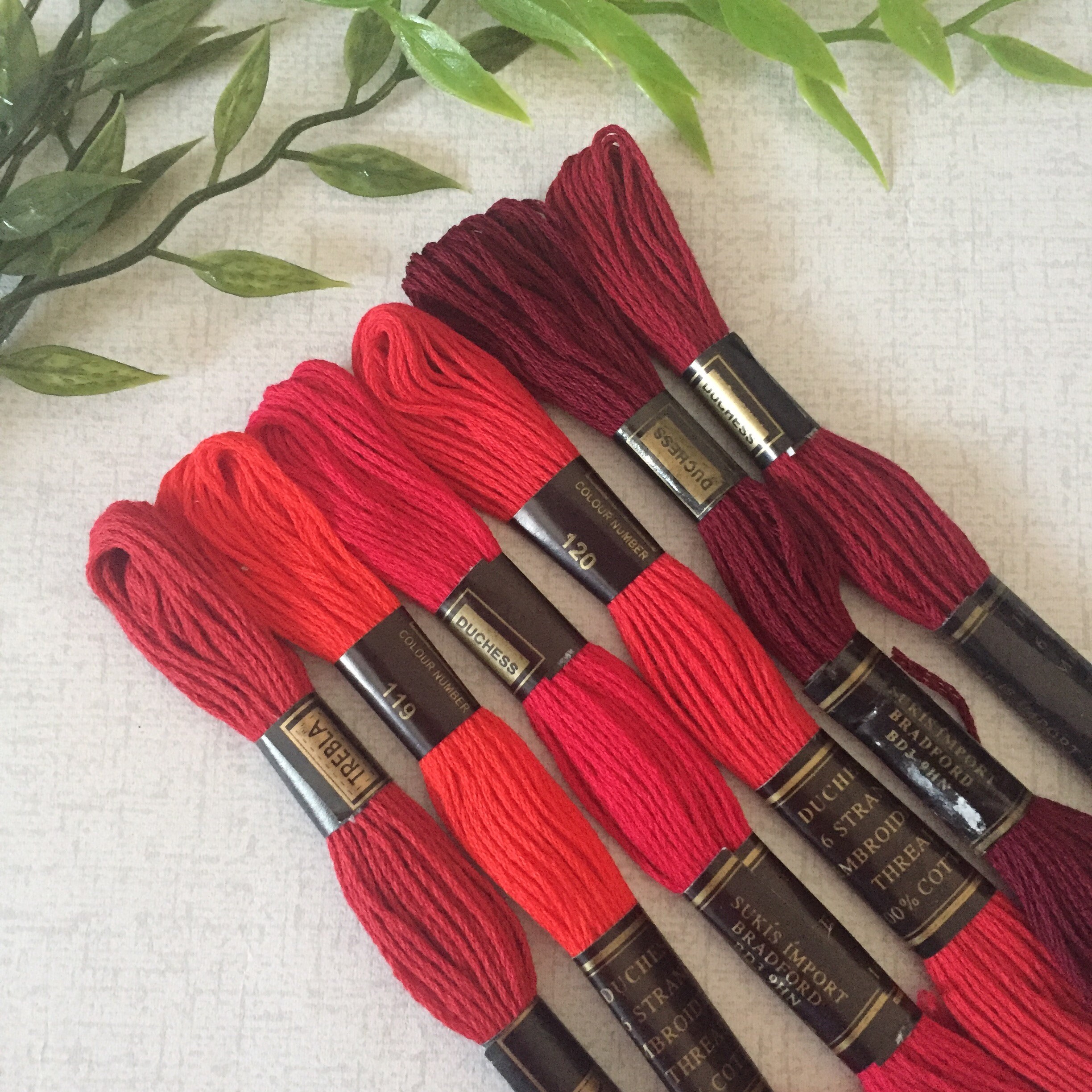 Pack of 6 Embroidery Threads in Reds, Embroidery Floss, Cotton