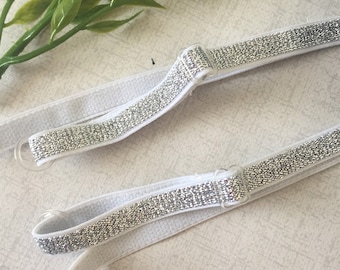 One Pair Decorative Bra Straps VN Trends Beautiful Single Row Clear Crystal Diamante and Silver Bar Bra Straps 