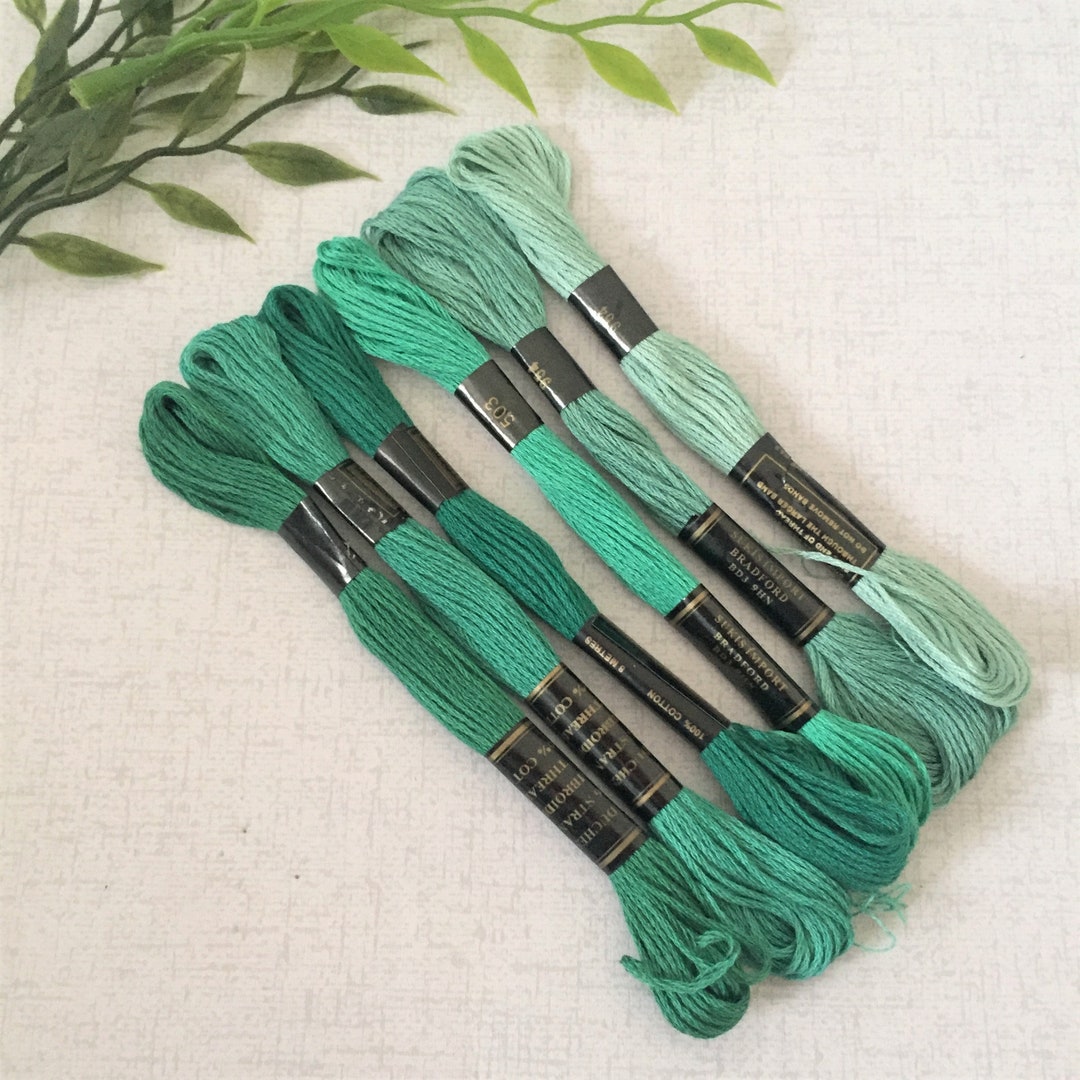 Pack of 6 Green Threads, Sea Green Colours, Coloured Embroidery Thread ...